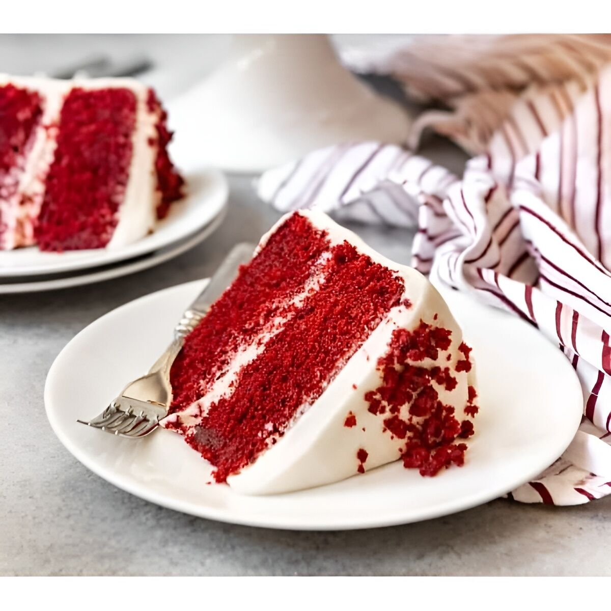 Slice Red Velvet Cake with Buttercream Frosting